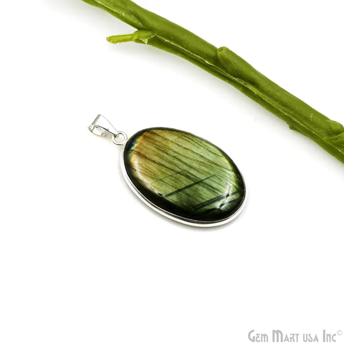 GemMartUSA Necklaces Labradorite Gemstone Oval 43x27mm Sterling Silver Necklace Pendant 1PC