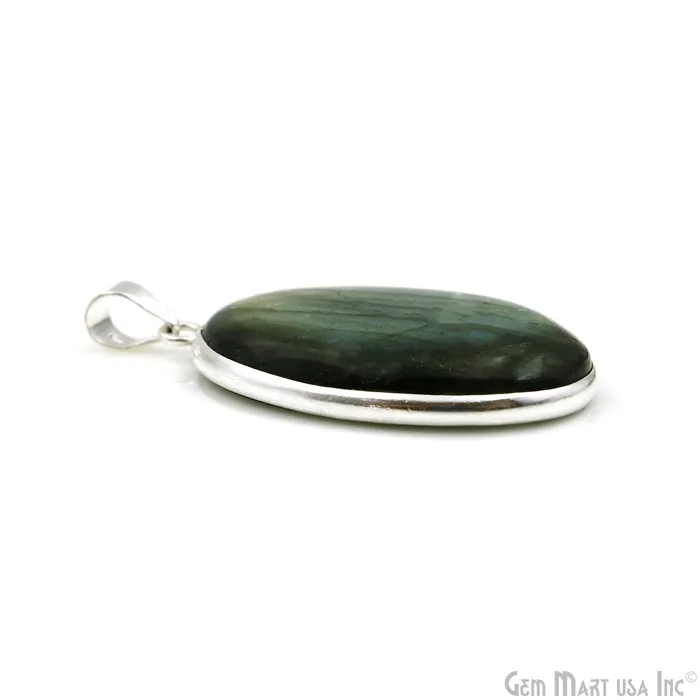 GemMartUSA Necklaces Labradorite Gemstone Oval 43x27mm Sterling Silver Necklace Pendant 1PC