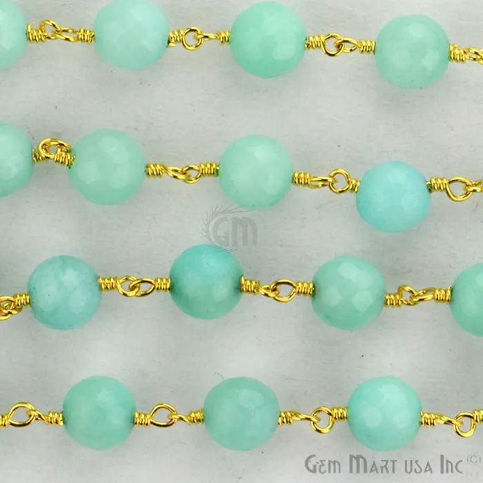 GemmartUSA Necklaces Light Green Jade Faceted Beads 6mm Gold Plated Wire Wrapped Rosary Chain GemmartUSA Necklaces Light Green Jade Faceted Beads 6mm Gold Plated Wire Wrapped Rosary Chain
