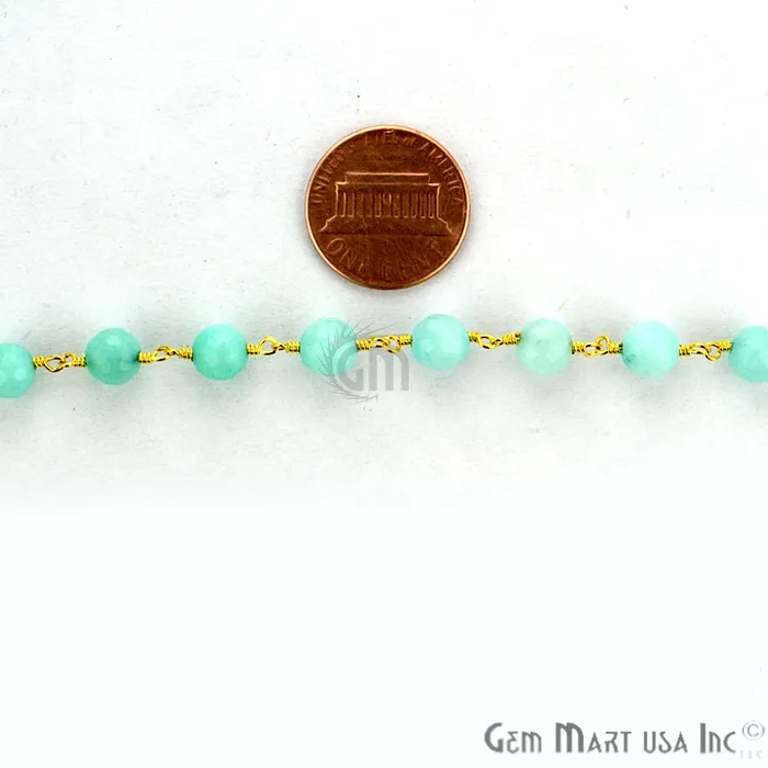 GemmartUSA Necklaces Light Green Jade Faceted Beads 6mm Gold Plated Wire Wrapped Rosary Chain GemmartUSA Necklaces Light Green Jade Faceted Beads 6mm Gold Plated Wire Wrapped Rosary Chain