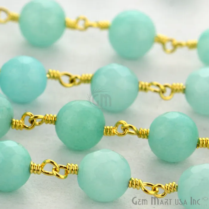 GemmartUSA Necklaces Light Green Jade Faceted Beads 6mm Gold Plated Wire Wrapped Rosary Chain GemmartUSA Necklaces Light Green Jade Faceted Beads 6mm Gold Plated Wire Wrapped Rosary Chain