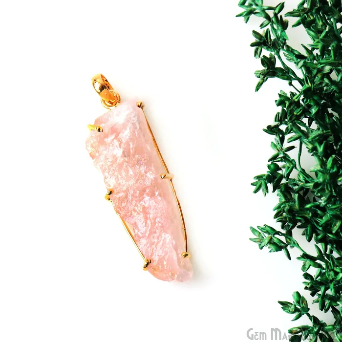 GemMartUSA Necklaces Natural Morganite Organic 52x16mm Gold Plated Prong Setting Single Bail Gemstone Pendant GemMartUSA Necklaces Natural Morganite Organic 52x16mm Gold Plated Prong Setting Single Bail Gemstone Pendant