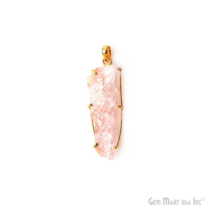 GemMartUSA Necklaces Natural Morganite Organic 52x16mm Gold Plated Prong Setting Single Bail Gemstone Pendant GemMartUSA Necklaces Natural Morganite Organic 52x16mm Gold Plated Prong Setting Single Bail Gemstone Pendant