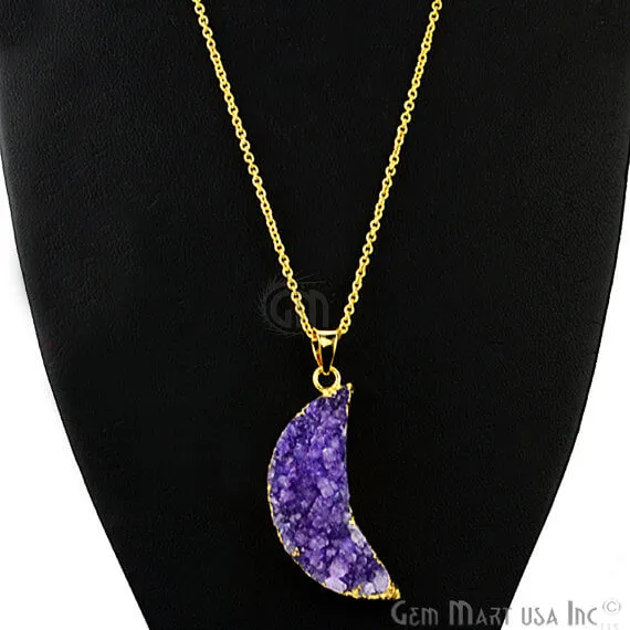 GemMartUSA Necklaces One Of A Kind Blue Rough Druzy 42x14mm Gold Electroplated 18 Inch Chain With Pendant GemMartUSA Necklaces One Of A Kind Blue Rough Druzy 42x14mm Gold Electroplated 18 Inch Chain With Pendant