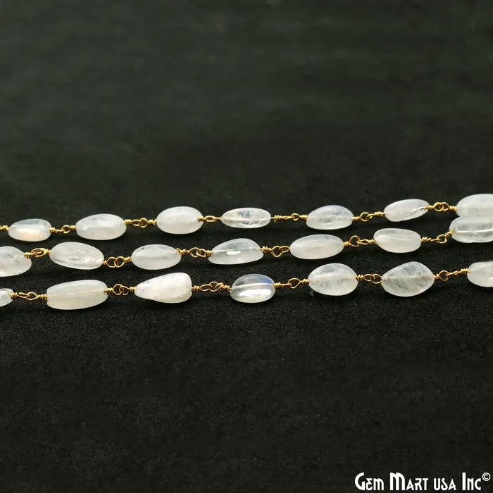 GemMartUSA Necklaces Rainbow Moonstone 12x5mm Tumble Beads Gold Plated Rosary Chain GemMartUSA Necklaces Rainbow Moonstone 12x5mm Tumble Beads Gold Plated Rosary Chain