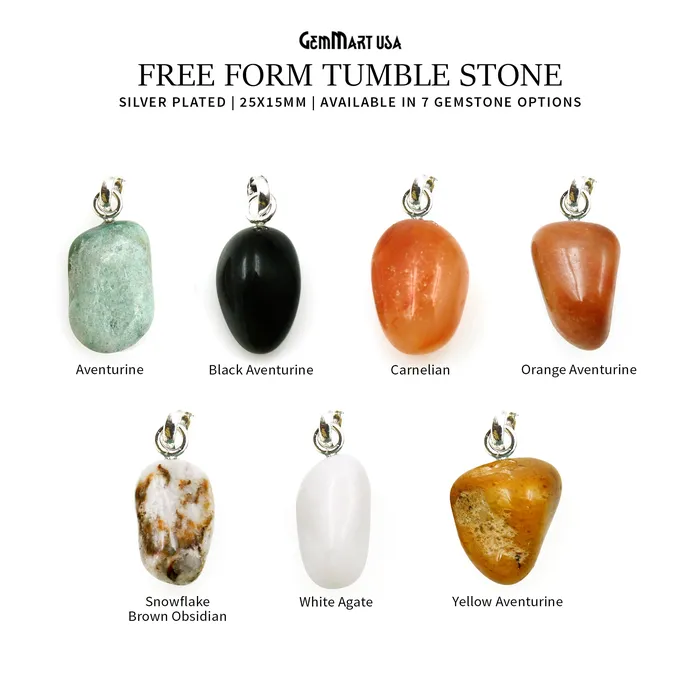 GemMartUSA Necklaces Tumble Stone 25x15mm Free Form Shape Silver Plated Necklace Chain 18 Inch GemMartUSA Necklaces Tumble Stone 25x15mm Free Form Shape Silver Plated Necklace Chain 18 Inch