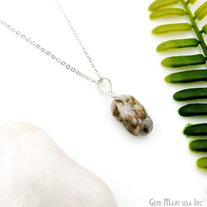 GemMartUSA Necklaces Tumble Stone 25x15mm Free Form Shape Silver Plated Necklace Chain 18 Inch GemMartUSA Necklaces Tumble Stone 25x15mm Free Form Shape Silver Plated Necklace Chain 18 Inch