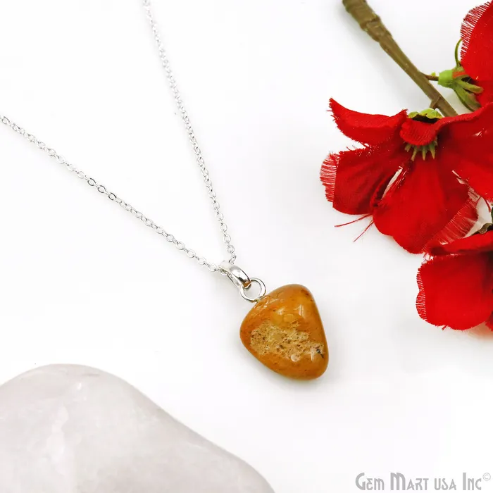 GemMartUSA Necklaces Tumble Stone 25x15mm Free Form Shape Silver Plated Necklace Chain 18 Inch GemMartUSA Necklaces Tumble Stone 25x15mm Free Form Shape Silver Plated Necklace Chain 18 Inch