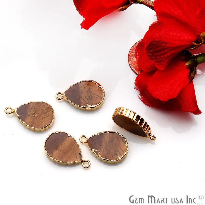 GemMartUSA Pear 12x16mm Zig Zag Single Bail Gold Edged Gemstone Connector Pick Stone Lot Size Earrings
