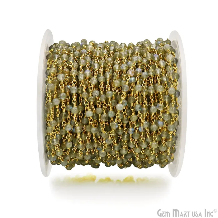 GemMartUSA PreStyled Sets Labradorite Cabochon 335mm Gold Wire Wrapped Rosary Chain GemMartUSA PreStyled Sets Labradorite Cabochon 335mm Gold Wire Wrapped Rosary Chain