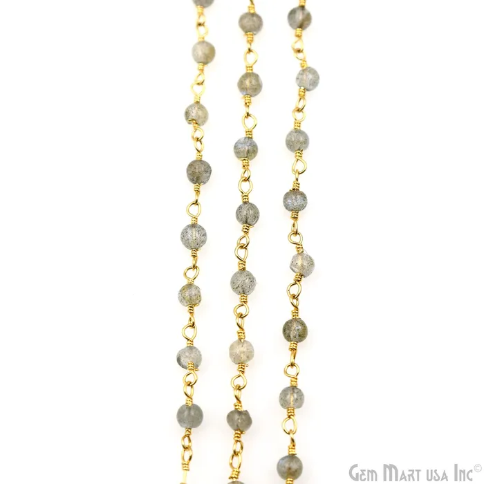 GemMartUSA PreStyled Sets Labradorite Cabochon 335mm Gold Wire Wrapped Rosary Chain GemMartUSA PreStyled Sets Labradorite Cabochon 335mm Gold Wire Wrapped Rosary Chain