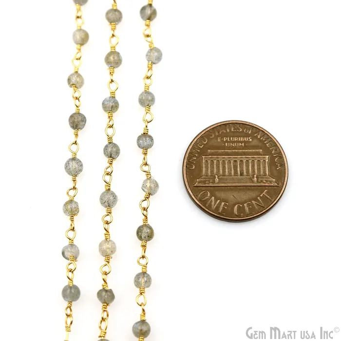 GemMartUSA PreStyled Sets Labradorite Cabochon 335mm Gold Wire Wrapped Rosary Chain GemMartUSA PreStyled Sets Labradorite Cabochon 335mm Gold Wire Wrapped Rosary Chain