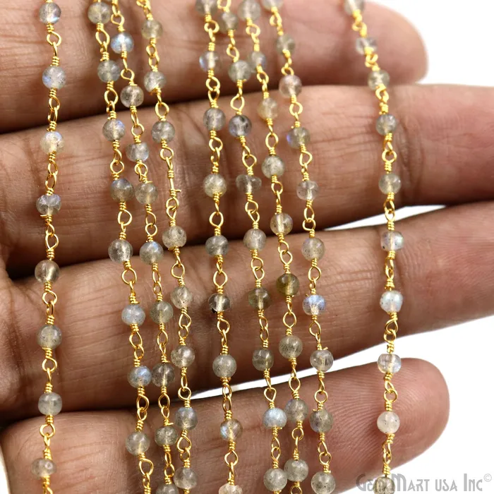 GemMartUSA PreStyled Sets Labradorite Cabochon 335mm Gold Wire Wrapped Rosary Chain GemMartUSA PreStyled Sets Labradorite Cabochon 335mm Gold Wire Wrapped Rosary Chain