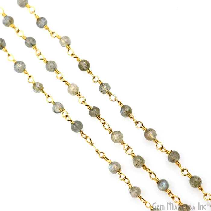 GemMartUSA PreStyled Sets Labradorite Cabochon 335mm Gold Wire Wrapped Rosary Chain GemMartUSA PreStyled Sets Labradorite Cabochon 335mm Gold Wire Wrapped Rosary Chain