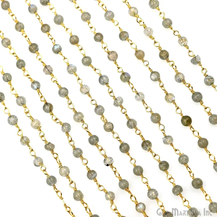 GemMartUSA PreStyled Sets Labradorite Cabochon 335mm Gold Wire Wrapped Rosary Chain GemMartUSA PreStyled Sets Labradorite Cabochon 335mm Gold Wire Wrapped Rosary Chain