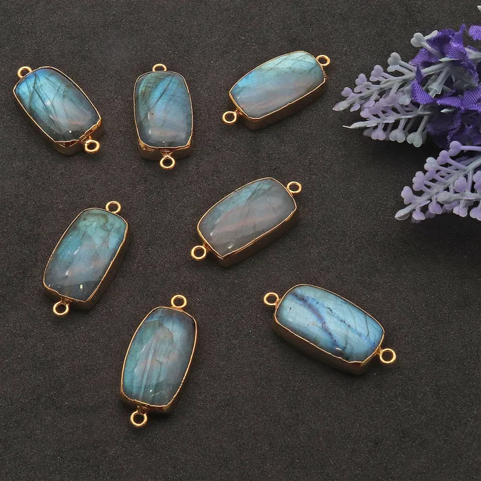 GemMartUSA PreStyled Sets Labradorite Cabochon 30x14mm Octagon Gold Electroplated Double Bail Gemstone Connector GemMartUSA PreStyled Sets Labradorite Cabochon 30x14mm Octagon Gold Electroplated Double Bail Gemstone Connector