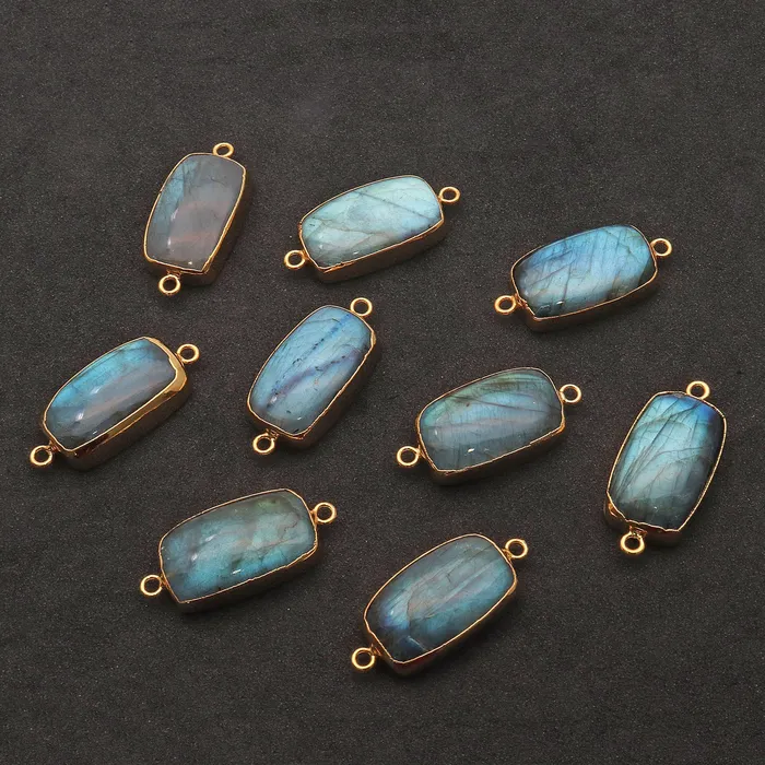 GemMartUSA PreStyled Sets Labradorite Cabochon 30x14mm Octagon Gold Electroplated Double Bail Gemstone Connector GemMartUSA PreStyled Sets Labradorite Cabochon 30x14mm Octagon Gold Electroplated Double Bail Gemstone Connector