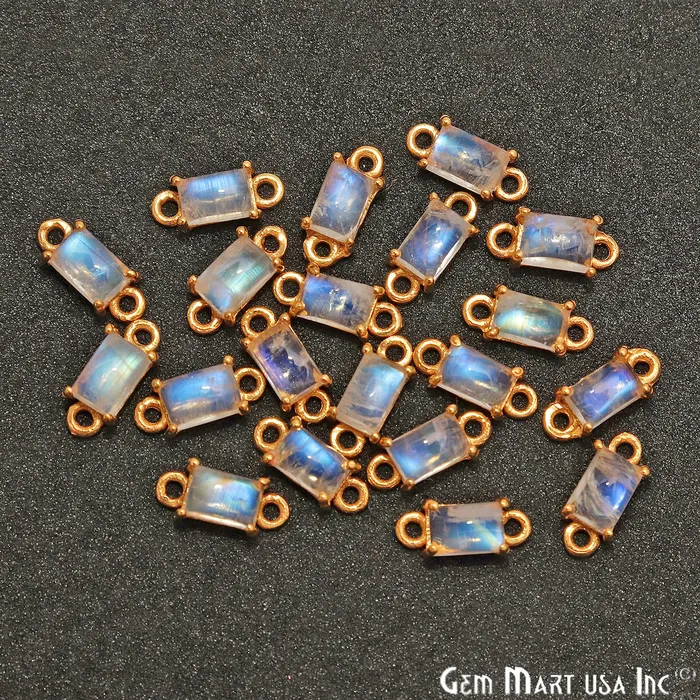 GemMartUSA PreStyled Sets Rainbow Moonstone Cabochon Rectangle Prong Gold Plated Bail Connector