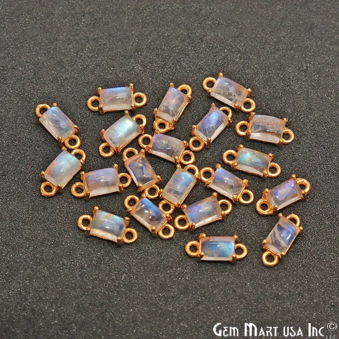 GemMartUSA PreStyled Sets Rainbow Moonstone Cabochon Rectangle Prong Gold Plated Bail Connector