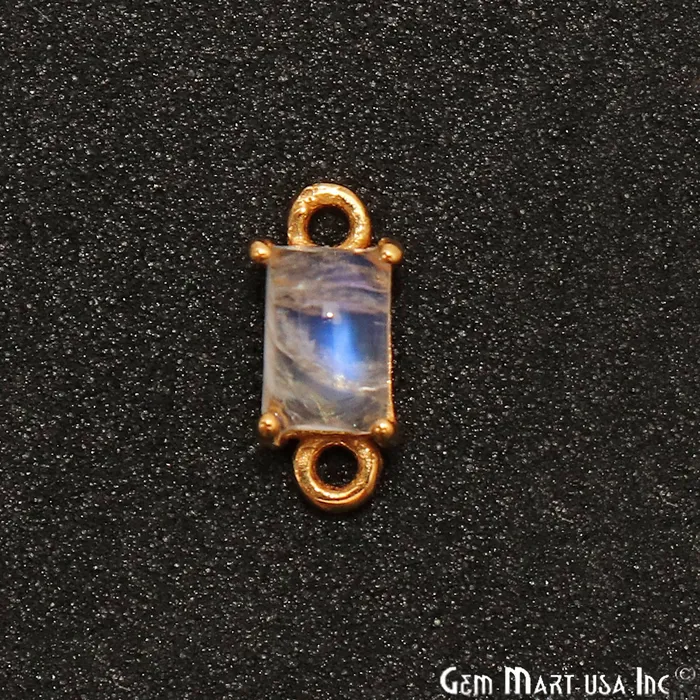 GemMartUSA PreStyled Sets Rainbow Moonstone Cabochon Rectangle Prong Gold Plated Bail Connector
