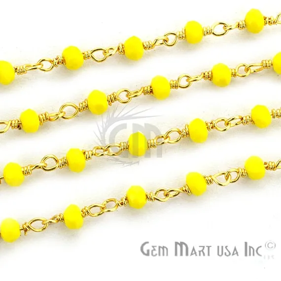 GemMartUSA PreStyled Sets Yellow Agate 253mm Gold Plated Wire Wrapped Beads Rosary Chain