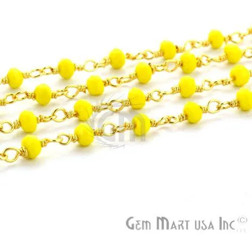 GemMartUSA PreStyled Sets Yellow Agate 253mm Gold Plated Wire Wrapped Beads Rosary Chain