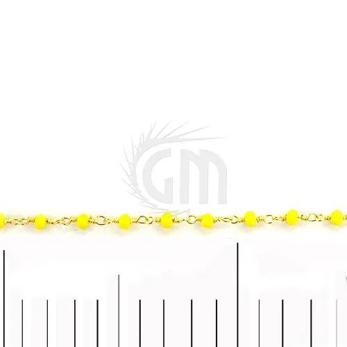 GemMartUSA PreStyled Sets Yellow Agate 253mm Gold Plated Wire Wrapped Beads Rosary Chain