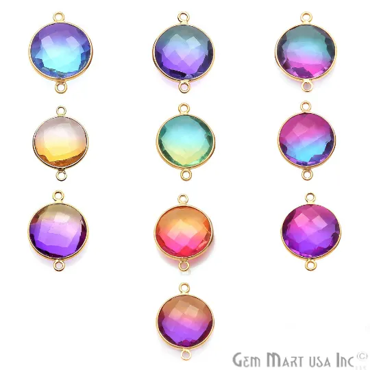 GemmartUSA Rings Doublet Aura Quartz 14mm Round Double Bail Gold Bezel Connector GemmartUSA Rings Doublet Aura Quartz 14mm Round Double Bail Gold Bezel Connector