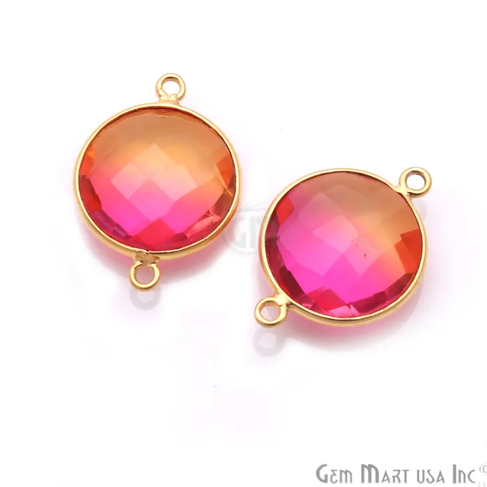GemmartUSA Rings Doublet Aura Quartz 14mm Round Double Bail Gold Bezel Connector GemmartUSA Rings Doublet Aura Quartz 14mm Round Double Bail Gold Bezel Connector