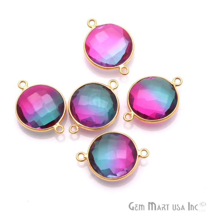 GemmartUSA Rings Doublet Aura Quartz 14mm Round Double Bail Gold Bezel Connector GemmartUSA Rings Doublet Aura Quartz 14mm Round Double Bail Gold Bezel Connector