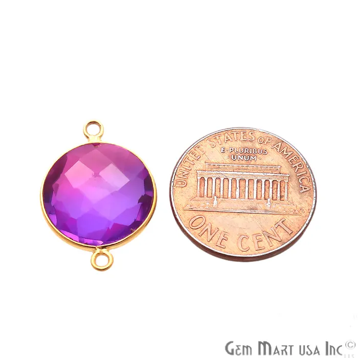 GemmartUSA Rings Doublet Aura Quartz 14mm Round Double Bail Gold Bezel Connector GemmartUSA Rings Doublet Aura Quartz 14mm Round Double Bail Gold Bezel Connector