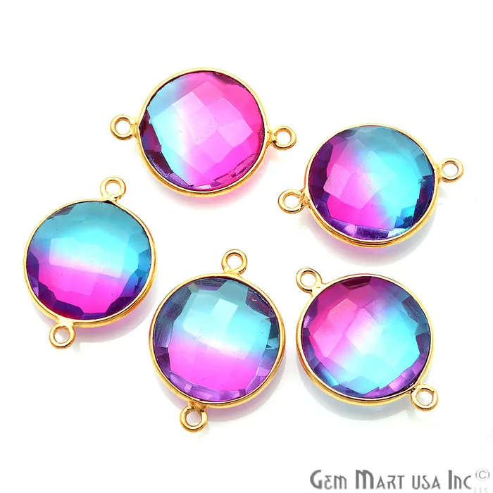 GemmartUSA Rings Doublet Aura Quartz 14mm Round Double Bail Gold Bezel Connector GemmartUSA Rings Doublet Aura Quartz 14mm Round Double Bail Gold Bezel Connector