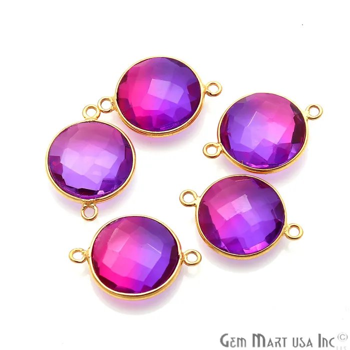 GemmartUSA Rings Doublet Aura Quartz 14mm Round Double Bail Gold Bezel Connector GemmartUSA Rings Doublet Aura Quartz 14mm Round Double Bail Gold Bezel Connector