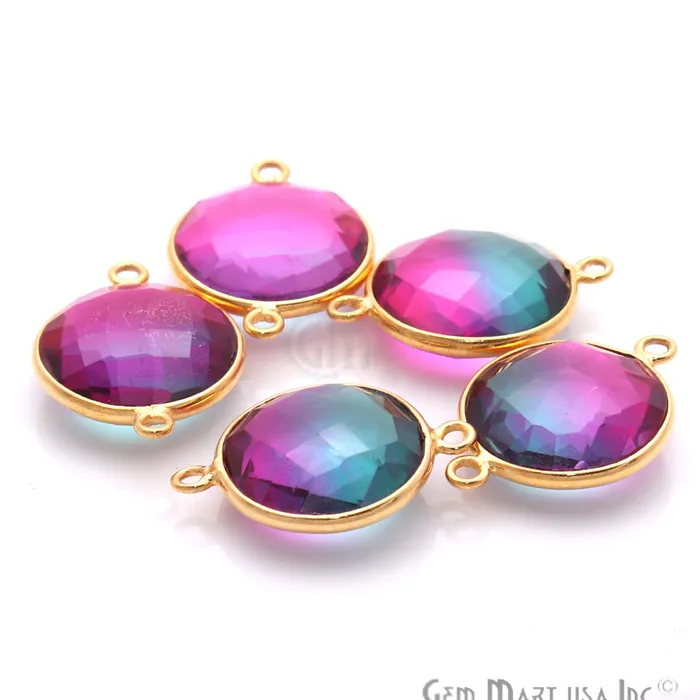 GemmartUSA Rings Doublet Aura Quartz 14mm Round Double Bail Gold Bezel Connector GemmartUSA Rings Doublet Aura Quartz 14mm Round Double Bail Gold Bezel Connector