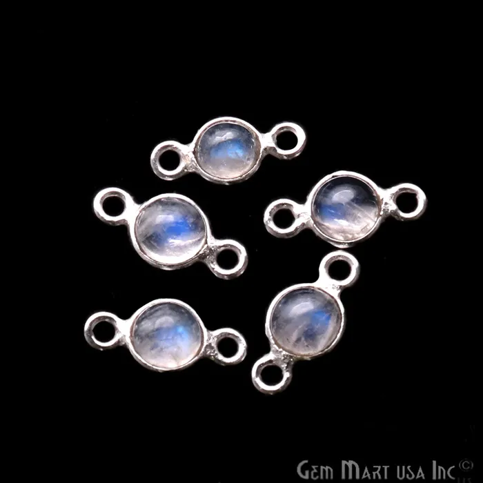 GemMartUSA Rings Rainbow Moonstone Cabochon 5mm Round Silver Plated Double Bail Gemstone Connector GemMartUSA Rings Rainbow Moonstone Cabochon 5mm Round Silver Plated Double Bail Gemstone Connector