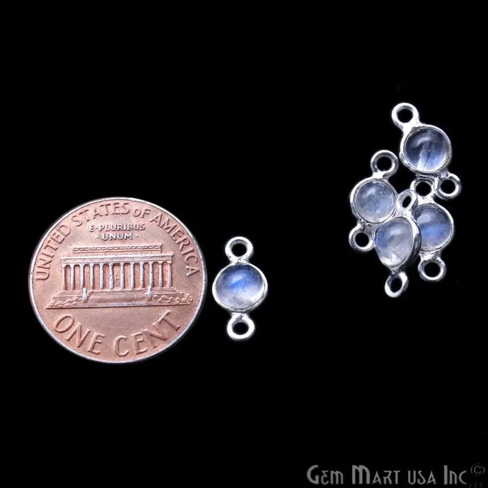 GemMartUSA Rings Rainbow Moonstone Cabochon 5mm Round Silver Plated Double Bail Gemstone Connector