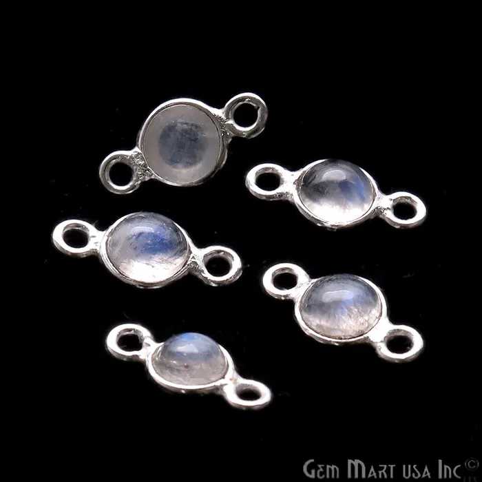 GemMartUSA Rings Rainbow Moonstone Cabochon 5mm Round Silver Plated Double Bail Gemstone Connector