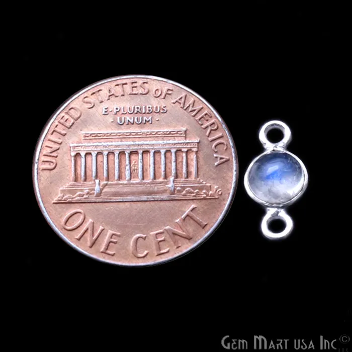 GemMartUSA Rings Rainbow Moonstone Cabochon 5mm Round Silver Plated Double Bail Gemstone Connector