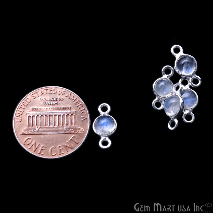 GemMartUSA Rings Rainbow Moonstone Cabochon 5mm Round Silver Plated Double Bail Gemstone Connector
