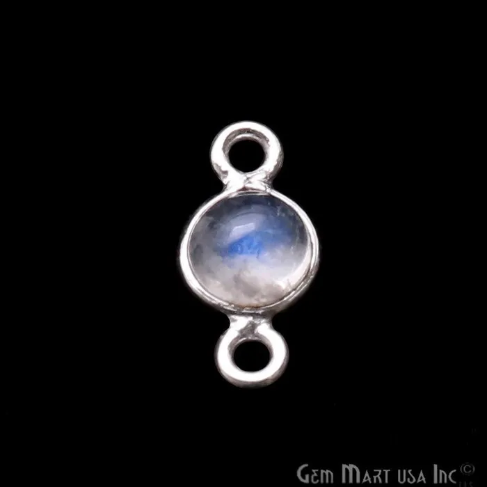 GemMartUSA Rings Rainbow Moonstone Cabochon 5mm Round Silver Plated Double Bail Gemstone Connector