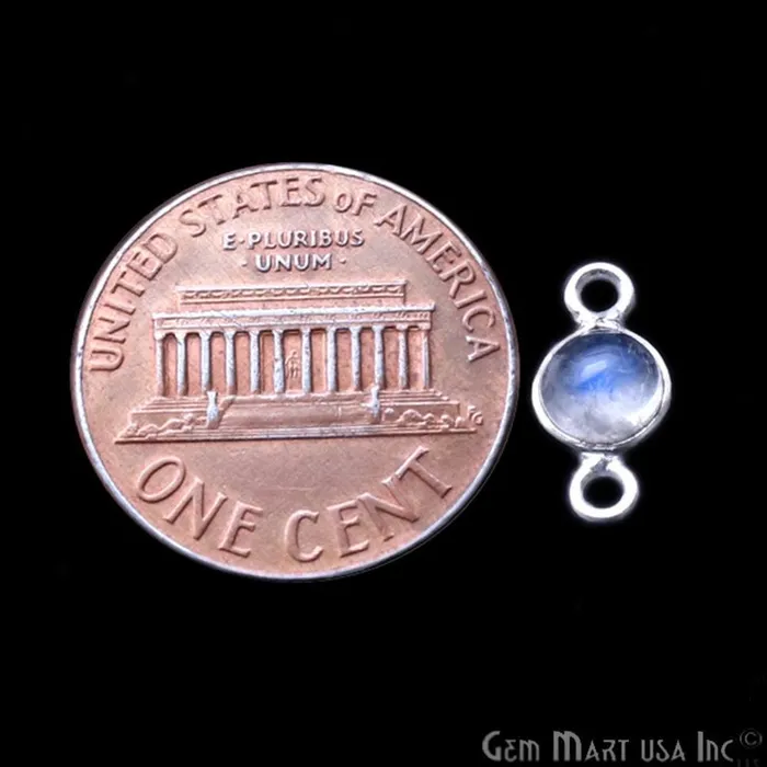 GemMartUSA Rings Rainbow Moonstone Cabochon 5mm Round Silver Plated Double Bail Gemstone Connector
