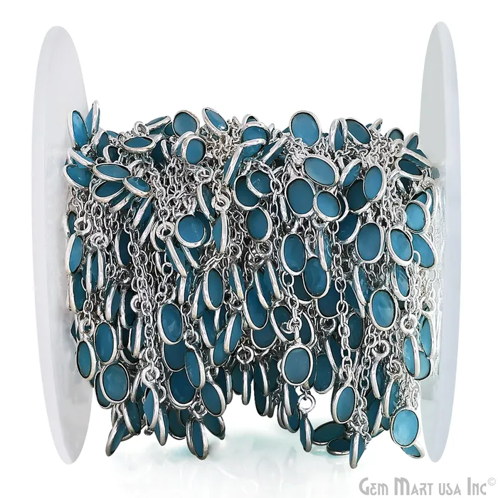 GemMartUSA Rings Sky Blue Chalcedony Oval 5x3mm Silver Plated Bezel Connector Dangle Rosary Chain GemMartUSA Rings Sky Blue Chalcedony Oval 5x3mm Silver Plated Bezel Connector Dangle Rosary Chain