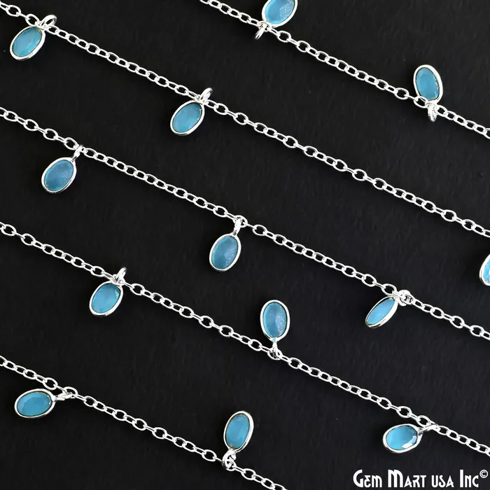 GemMartUSA Rings Sky Blue Chalcedony Oval 5x3mm Silver Plated Bezel Connector Dangle Rosary Chain GemMartUSA Rings Sky Blue Chalcedony Oval 5x3mm Silver Plated Bezel Connector Dangle Rosary Chain