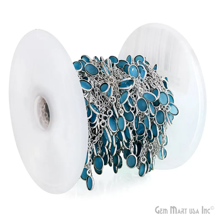 GemMartUSA Rings Sky Blue Chalcedony Oval 5x3mm Silver Plated Bezel Connector Dangle Rosary Chain GemMartUSA Rings Sky Blue Chalcedony Oval 5x3mm Silver Plated Bezel Connector Dangle Rosary Chain