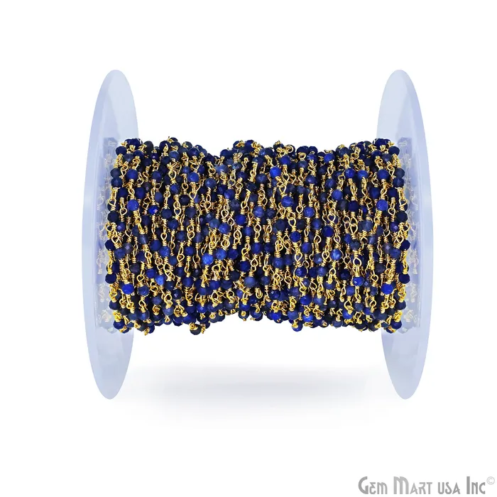 GemMartUSA Sodalite 225mm Tiny Beads Gold Plated Wire Wrapped Rosary Chain PreStyled Sets