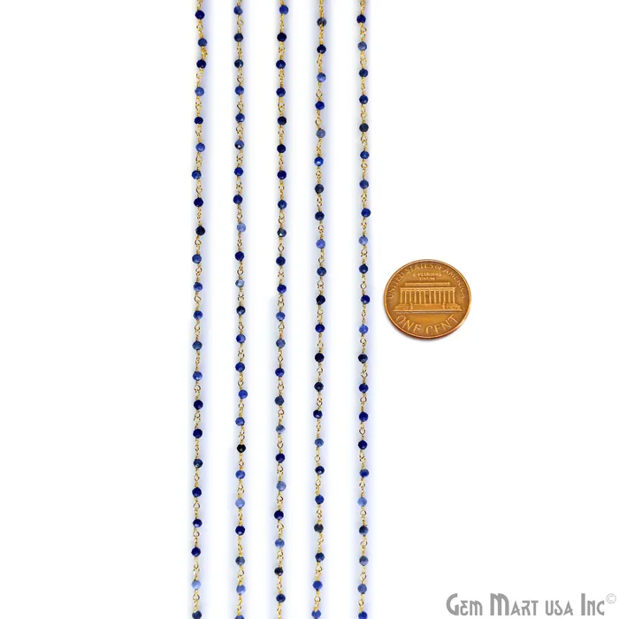 GemMartUSA Sodalite 225mm Tiny Beads Gold Plated Wire Wrapped Rosary Chain PreStyled Sets GemMartUSA Sodalite 225mm Tiny Beads Gold Plated Wire Wrapped Rosary Chain PreStyled Sets