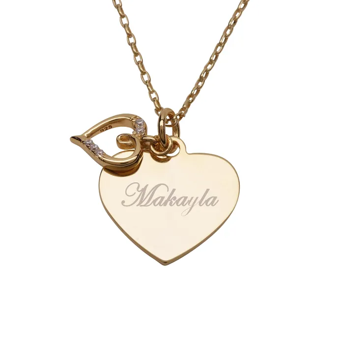 Girls 14K GoldPlated FREE Engraved Heart with CZ Heart Necklace Cherished Moments Necklaces