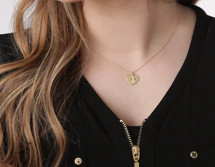 Girls 14K GoldPlated FREE Engraved Heart with CZ Heart Necklace Cherished Moments Necklaces