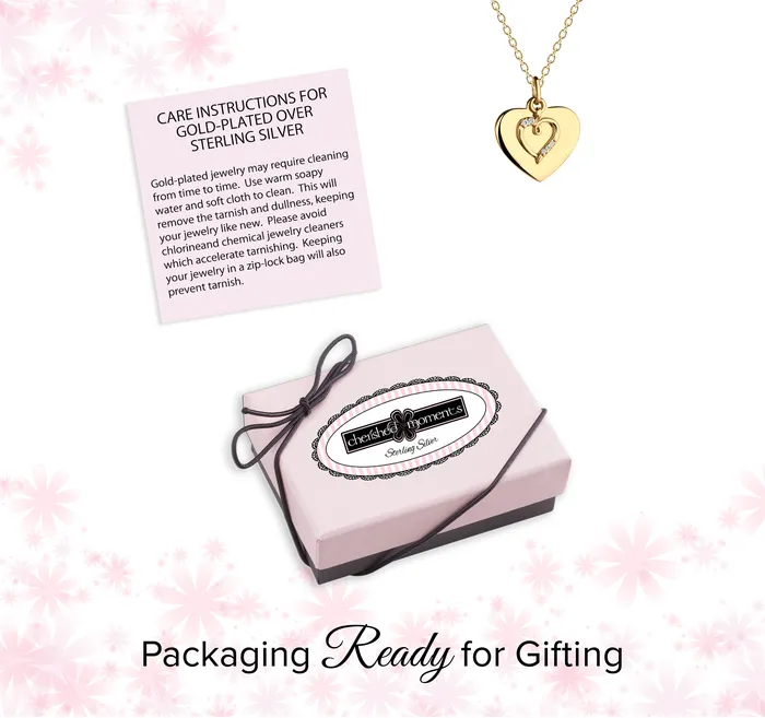 Girls 14K GoldPlated FREE Engraved Heart with CZ Heart Necklace Cherished Moments Necklaces