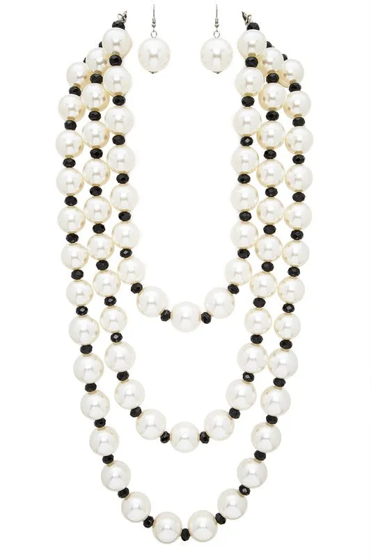 LA Jewelry Plaza Necklaces Oversize Pearl Statement Layered Necklace Set